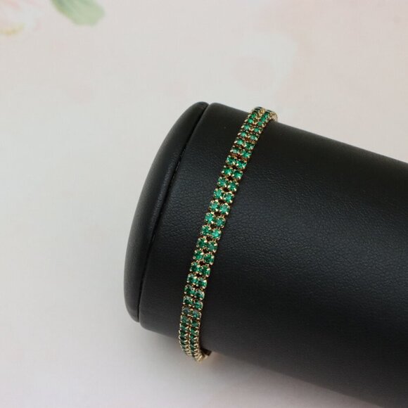 Rose Gold Bracelet with Green Stones, XPBL0679 - Picture 9 of 12